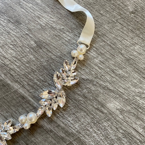 Wedding Dress Sash Rhinestone Pearl Belt Waist Tie White Crystal Cream Bride Lux main image 4